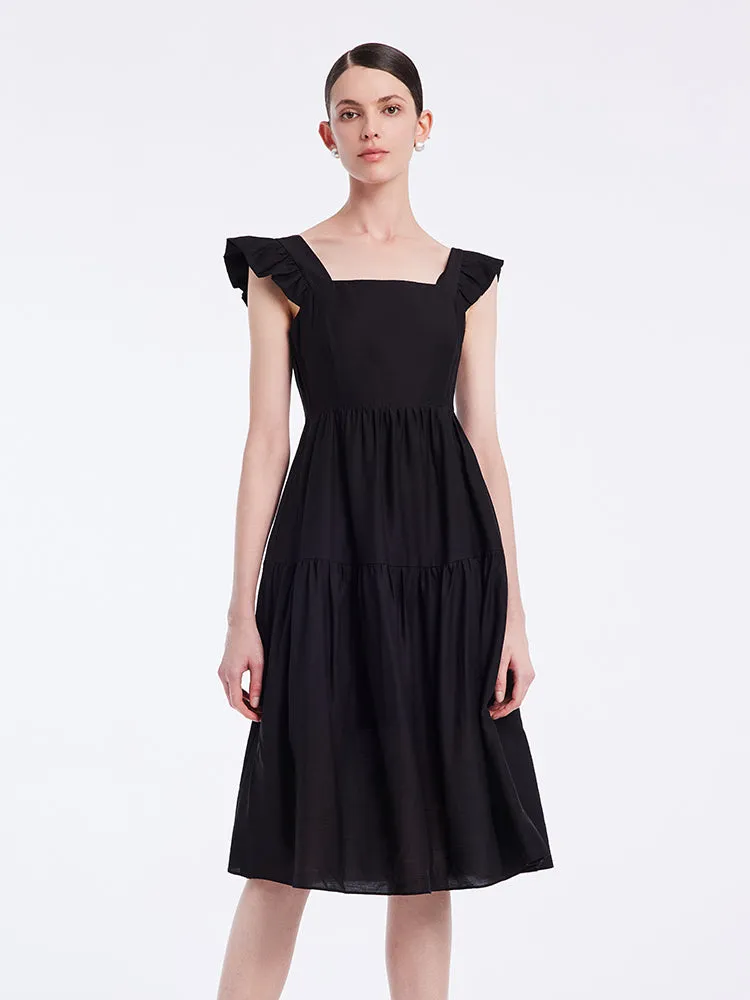 Black Acetate Ruffle Sleeve Midi Dress sold by Goelia product image thumbnail 5