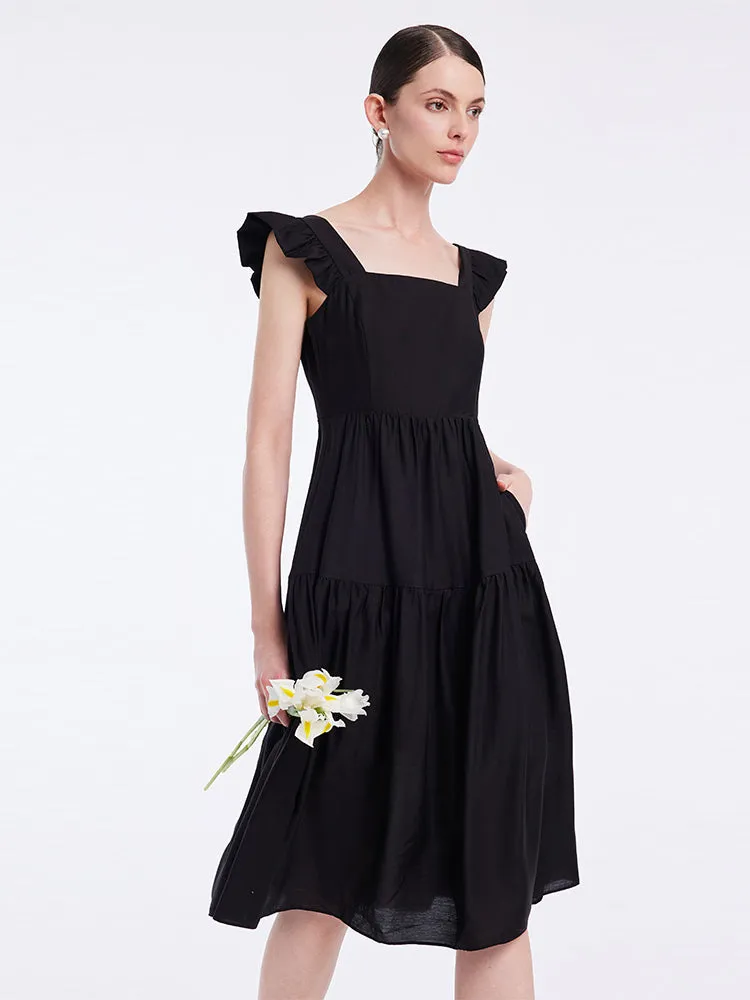 Black Acetate Ruffle Sleeve Midi Dress sold by Goelia product image thumbnail 4