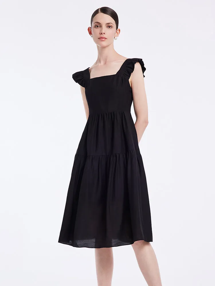 Black Acetate Ruffle Sleeve Midi Dress sold by Goelia product image thumbnail 3