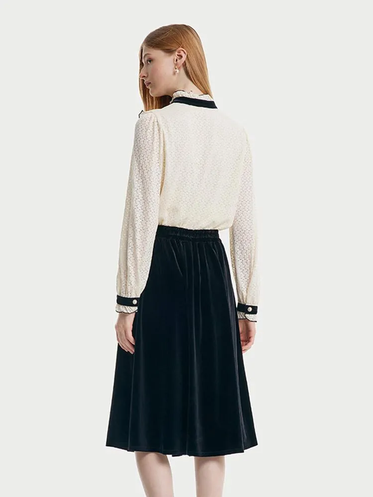 Lace Ruffle Shirt And Velvet Women Skirt Two-Piece Set sold by Goelia product image thumbnail 5