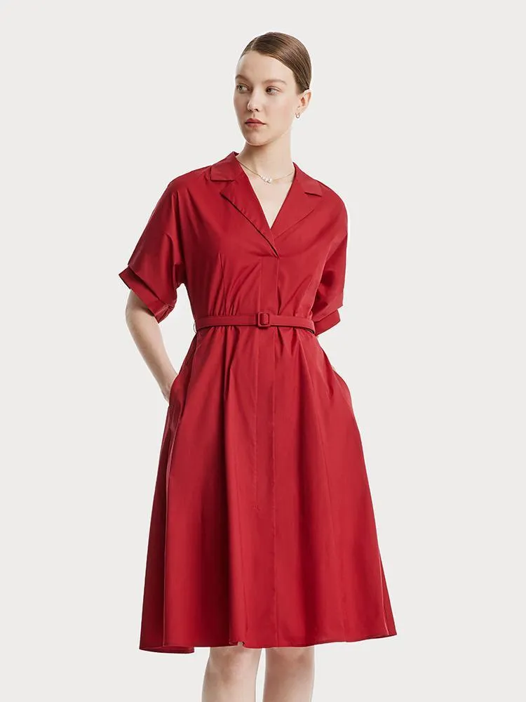 Red Lapel Cotton Midi Dress sold by Goelia product image thumbnail 4