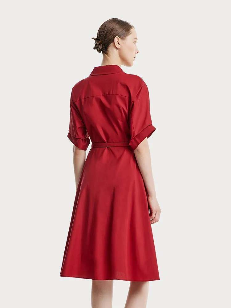 Red Lapel Cotton Midi Dress sold by Goelia product image thumbnail 5