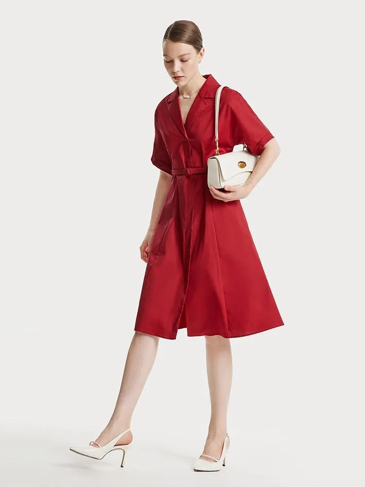 Red Lapel Cotton Midi Dress sold by Goelia product image thumbnail 2