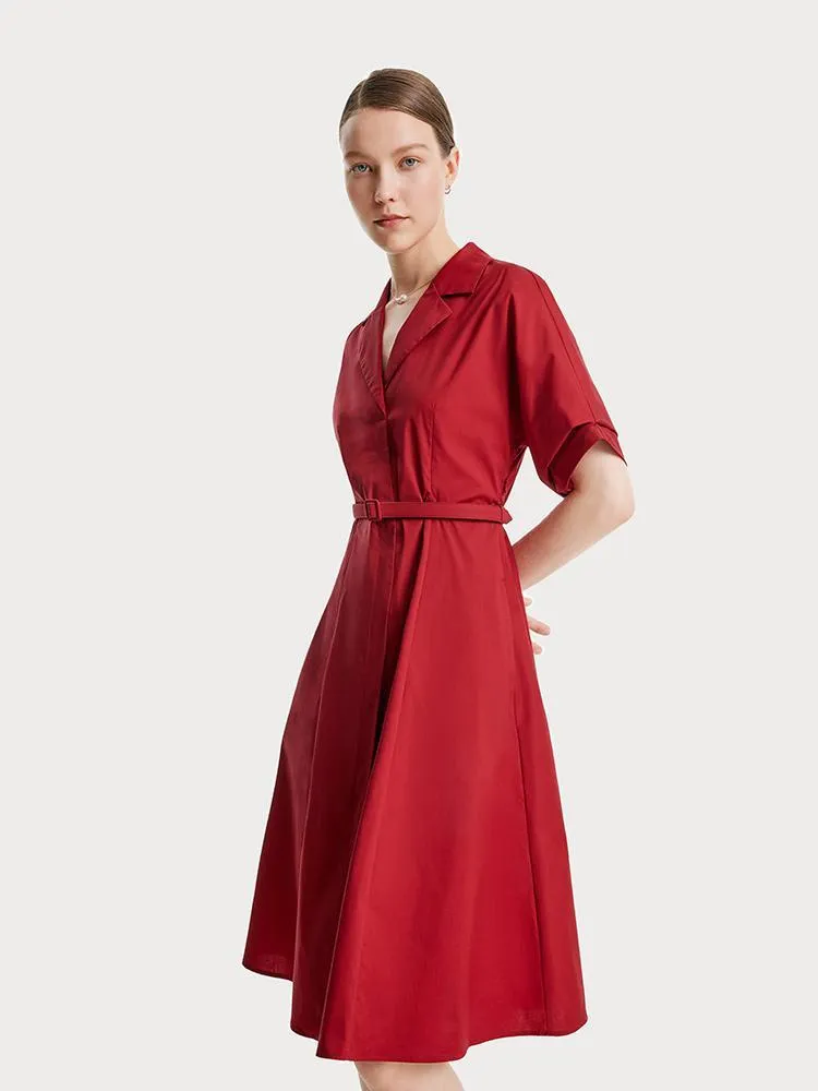 Red Lapel Cotton Midi Dress sold by Goelia product image thumbnail 3