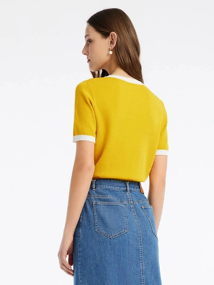 Yellow Round Neck Mulberry Silk Women Knit Top sold by Goelia product image thumbnail 5