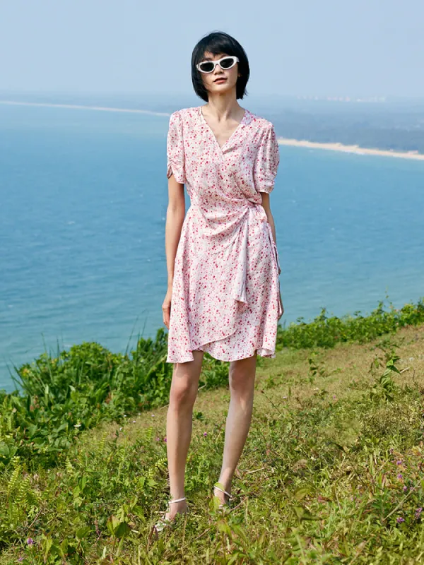 Floral Lace Up Wrap Mini Dress sold by Goelia