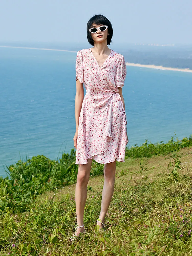 Floral Lace Up Wrap Mini Dress sold by Goelia