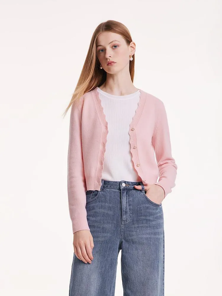 Pink Wool Knit Wavy Front Closure Lady Cardigan sold by Goelia product image thumbnail 2