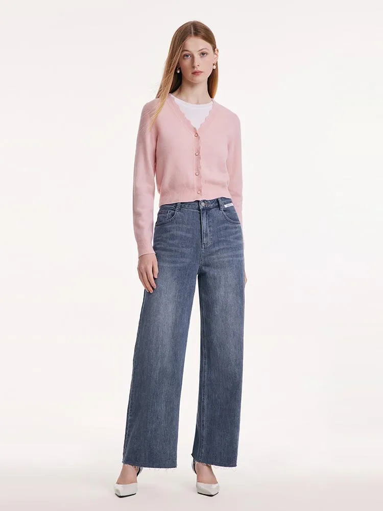 Pink Wool Knit Wavy Front Closure Lady Cardigan sold by Goelia product image thumbnail 3