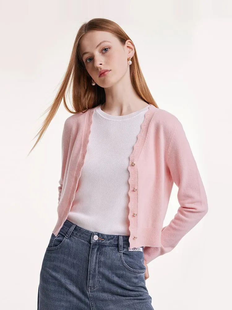 Pink Wool Knit Wavy Front Closure Lady Cardigan sold by Goelia product image thumbnail 5