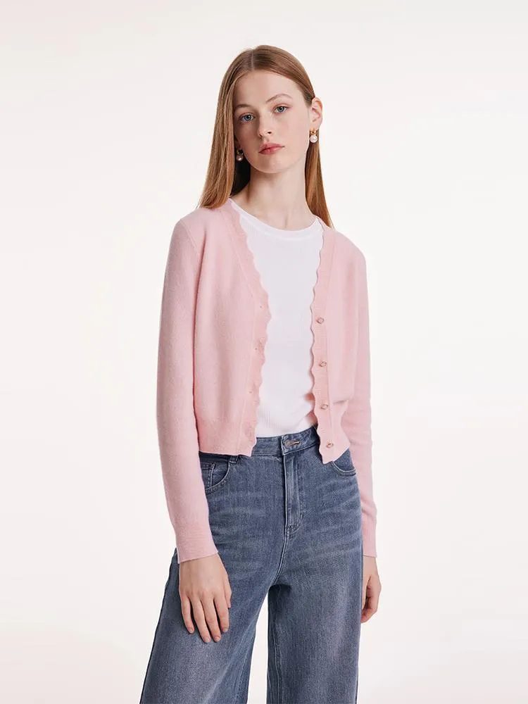 Pink Wool Knit Wavy Front Closure Lady Cardigan sold by Goelia product image thumbnail 4