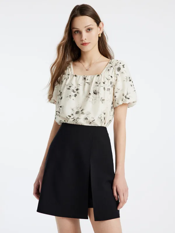 Ink Women Blouse And Slit Half Skirt Two-piece Set sold by Goelia