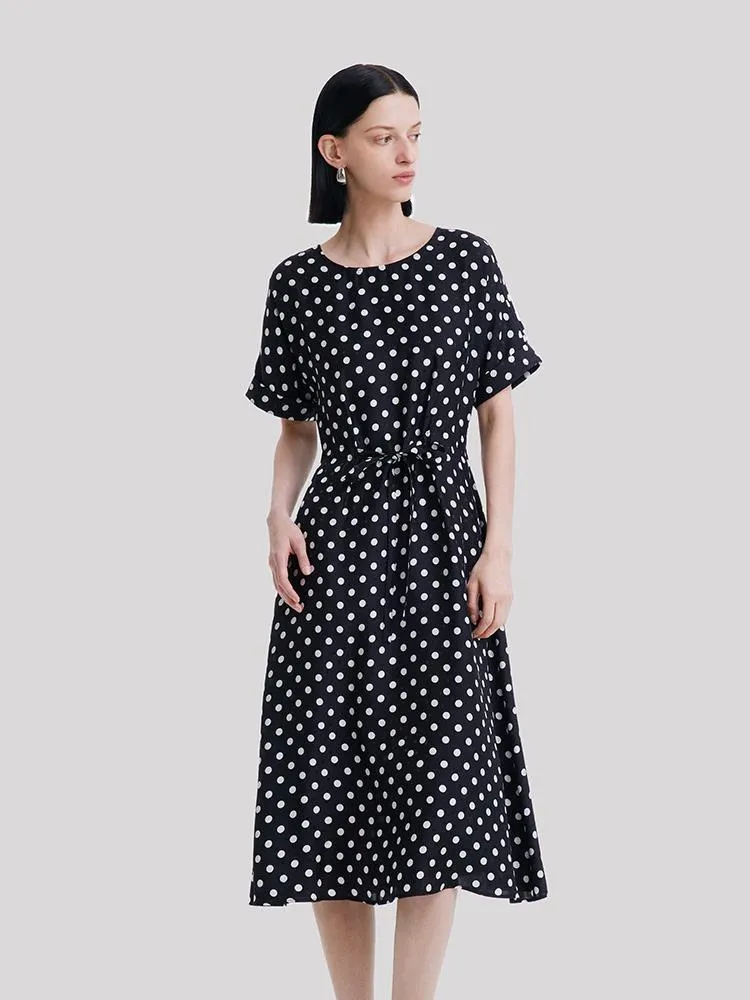Round Neck Polka Dot Jacquard Silk Midi Dress sold by Goelia product image thumbnail 5