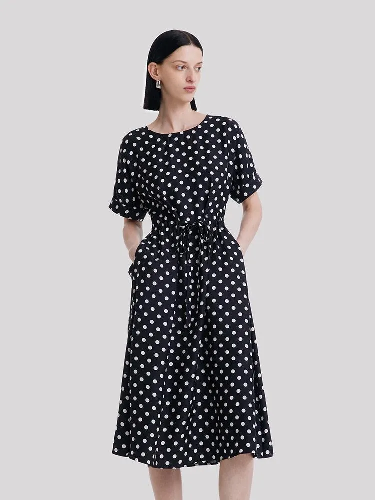 Round Neck Polka Dot Jacquard Silk Midi Dress sold by Goelia product image thumbnail 3