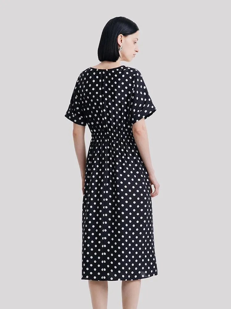 Round Neck Polka Dot Jacquard Silk Midi Dress sold by Goelia product image thumbnail 4
