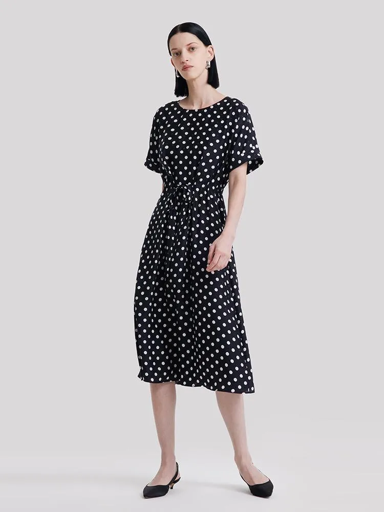 Round Neck Polka Dot Jacquard Silk Midi Dress sold by Goelia product image thumbnail 2