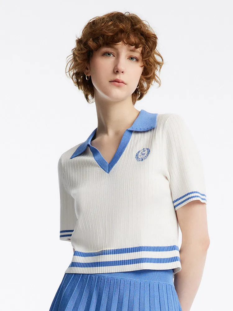 V-Neck Knit Top And Mini Pleated Skirt College Style Two-Piece Set sold by Goelia product image thumbnail 4