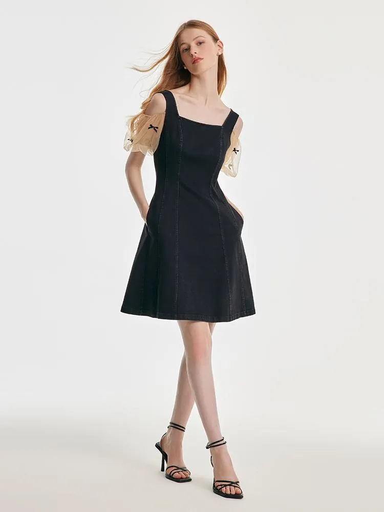 Mesh Sleeve Patchwork Denim Mini Dress sold by Goelia product image thumbnail 4