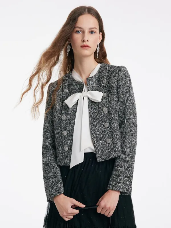 Double-Breasted Tweed Crop Women Jacket sold by Goelia