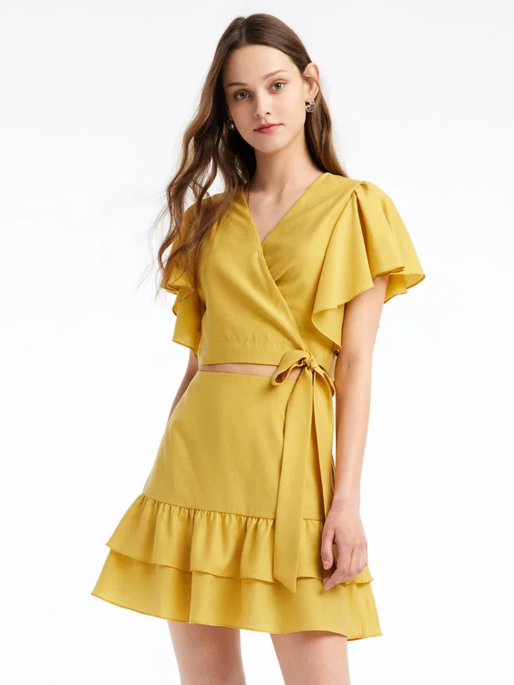 Acetate Ruffle Sleeve Women Blouse And Skirt Two-Piece Set sold by Goelia product image thumbnail 3