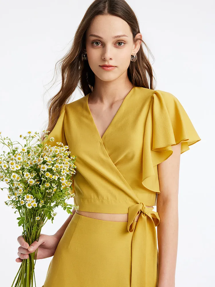 Acetate Ruffle Sleeve Women Blouse And Skirt Two-Piece Set sold by Goelia product image thumbnail 4