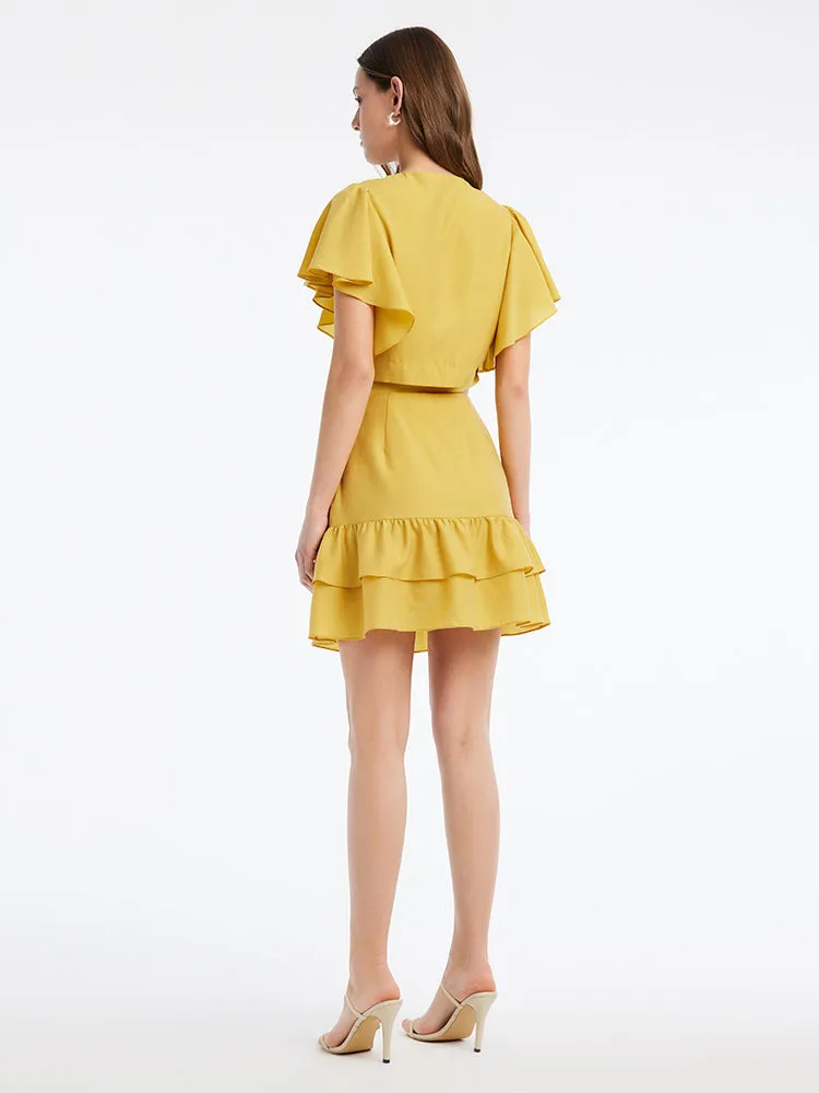Acetate Ruffle Sleeve Women Blouse And Skirt Two-Piece Set sold by Goelia product image thumbnail 2