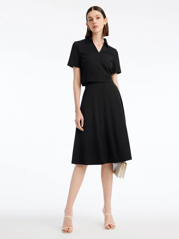 Black Tencel Women Blouse And Knee-Length Skirt Two-Piece Suit sold by Goelia