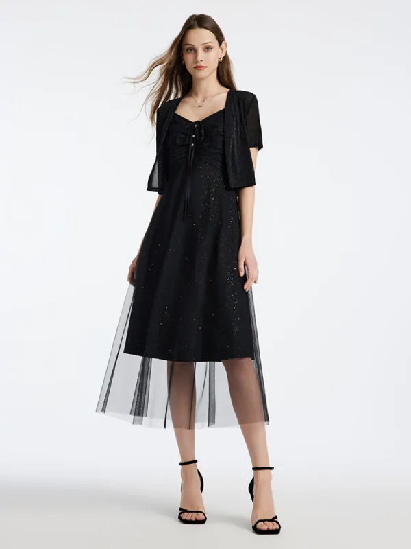 Spaghetti Strap Cocktail Dress And Knitted Cardigan Two-Piece Set sold by Goelia