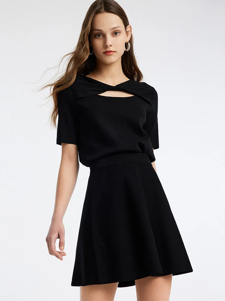 Tencel Mulberry Silk Woolen Top And A Line Mini Skirt Two-Piece Set sold by Goelia product image thumbnail 4