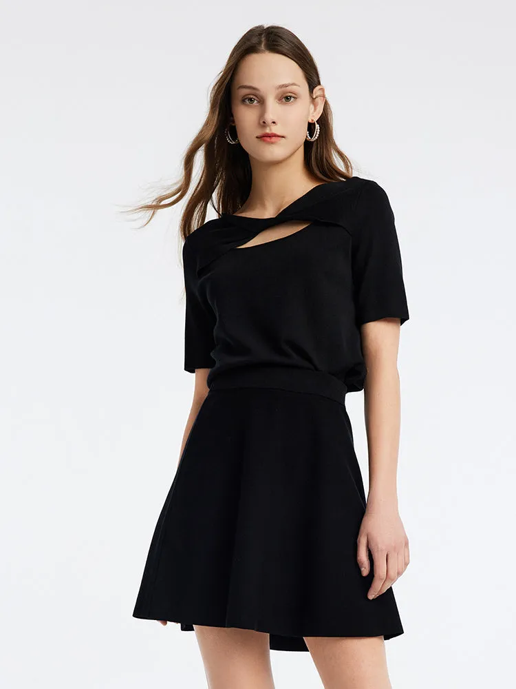 Tencel Mulberry Silk Woolen Top And A Line Mini Skirt Two-Piece Set sold by Goelia product image thumbnail 3