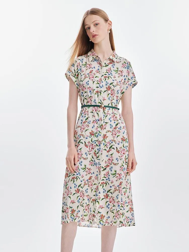19 Momme Silk Print Midi Dress With Belt sold by Goelia product image thumbnail 4