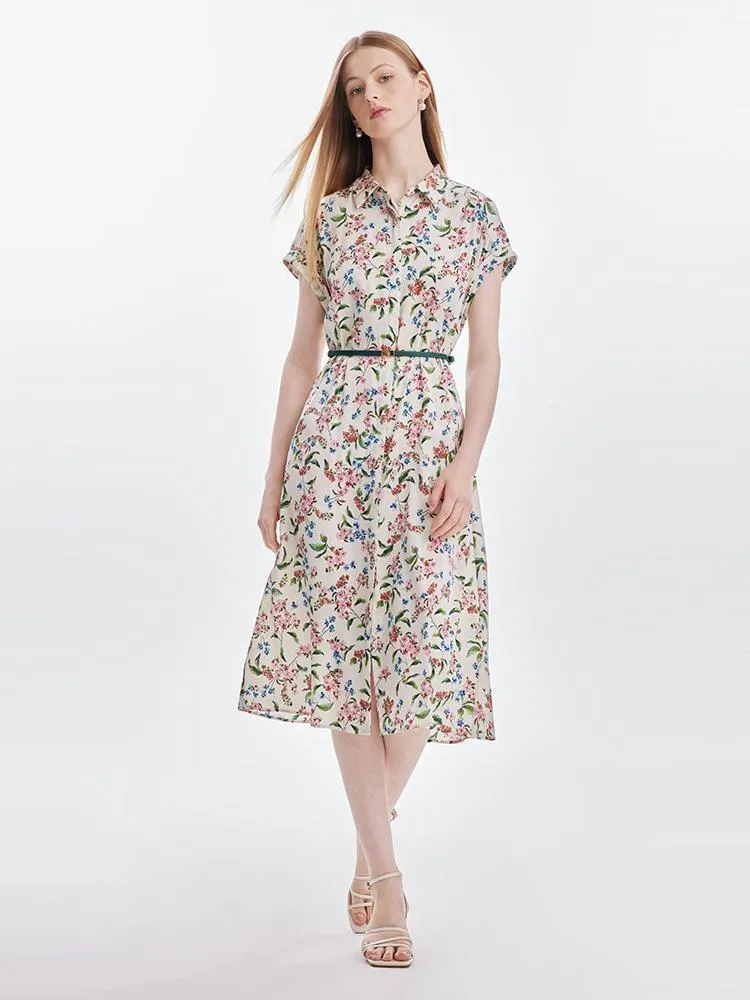 19 Momme Silk Print Midi Dress With Belt sold by Goelia product image thumbnail 2