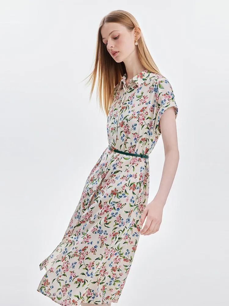 19 Momme Silk Print Midi Dress With Belt sold by Goelia product image thumbnail 3