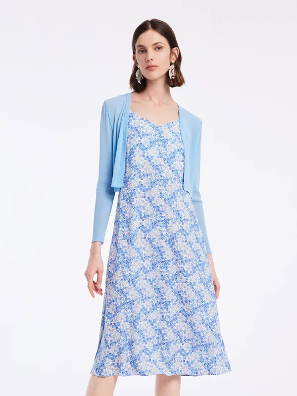 Spaghetti Strap Midi Dress With Knitted Cardigan Two-Piece Set sold by Goelia