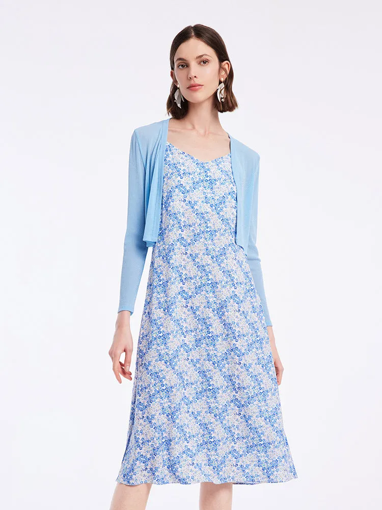 Spaghetti Strap Midi Dress With Knitted Cardigan Two-Piece Set sold by Goelia