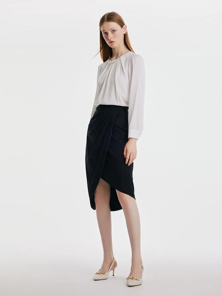 Knitted Ruched Asymmetric Hem Skirt sold by Goelia product image thumbnail 3
