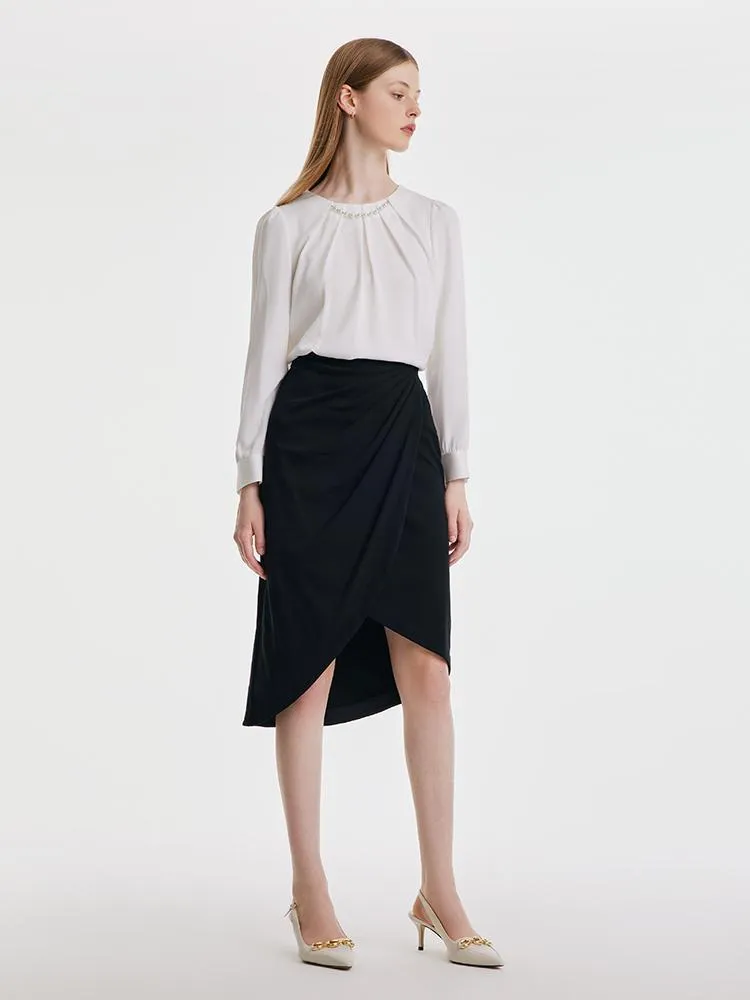 Knitted Ruched Asymmetric Hem Skirt sold by Goelia product image thumbnail 5