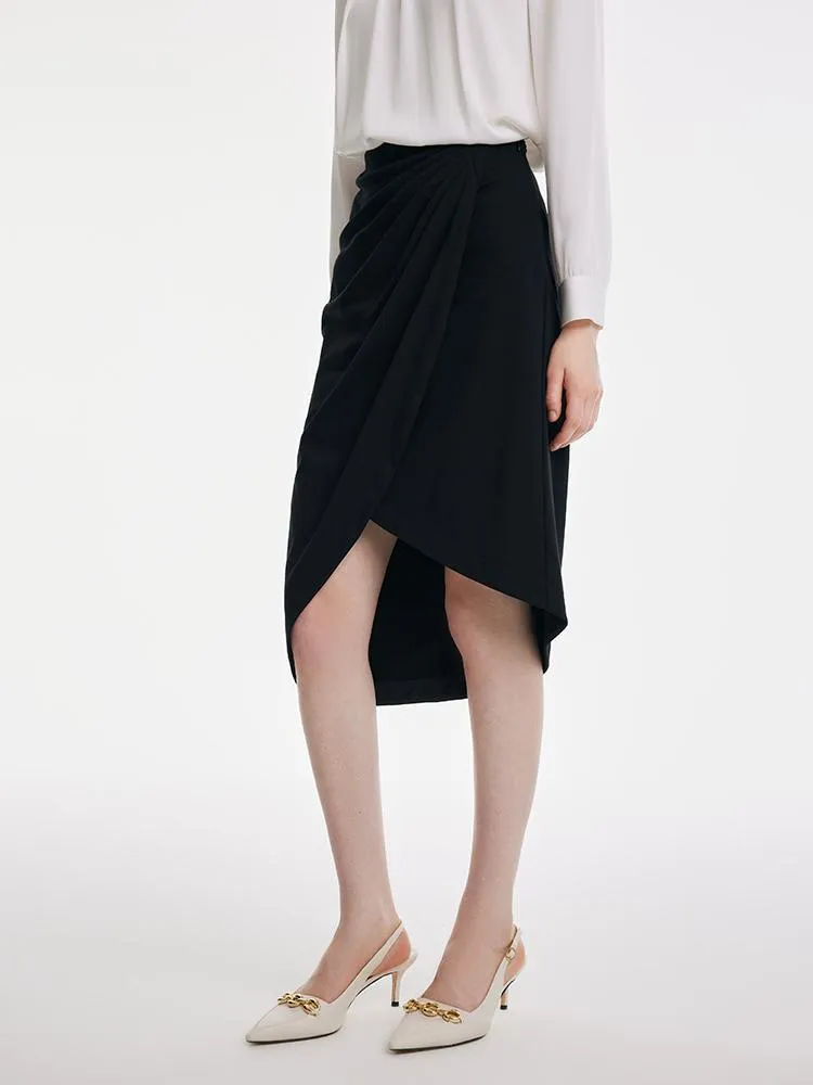 Knitted Ruched Asymmetric Hem Skirt sold by Goelia