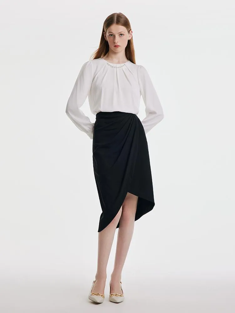 Knitted Ruched Asymmetric Hem Skirt sold by Goelia product image thumbnail 2
