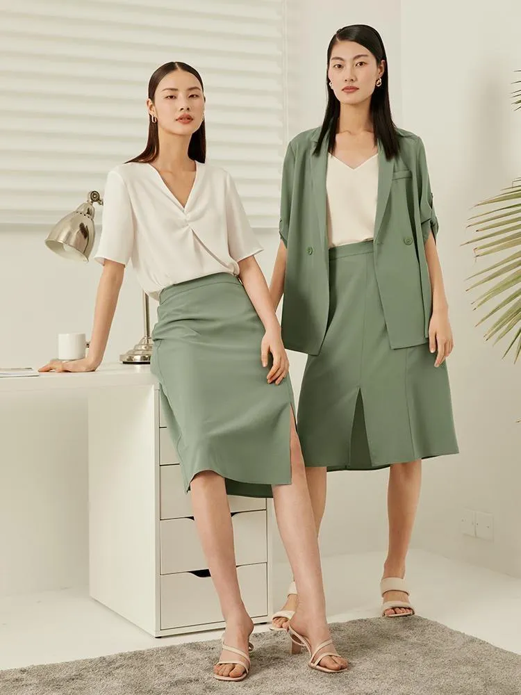 Green Acetate Straight Skirt sold by Goelia product image thumbnail 3