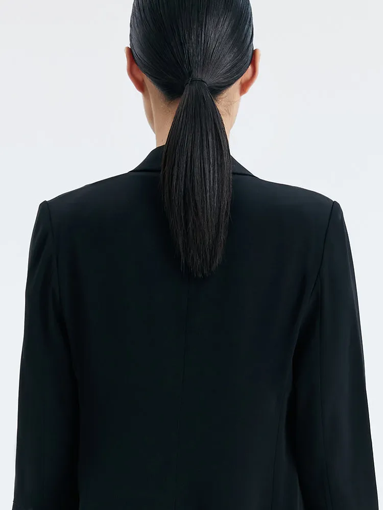 Black Triacetate Slim Fit Women Blazer sold by Goelia product image thumbnail 4