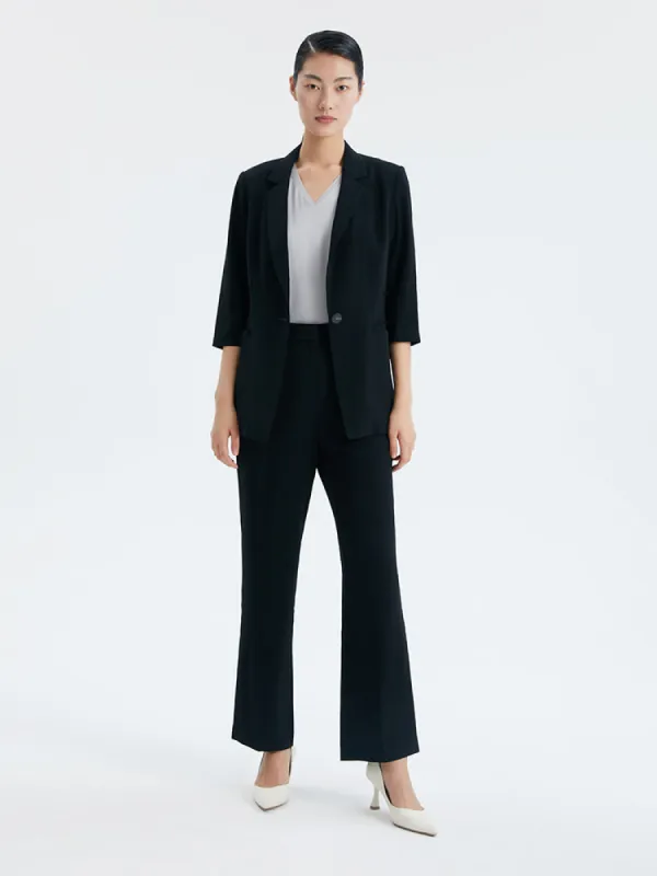 Black Triacetate Slim Fit Women Blazer sold by Goelia