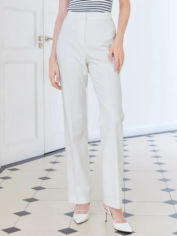 White Adjustable Waist Full Length Pants sold by Goelia