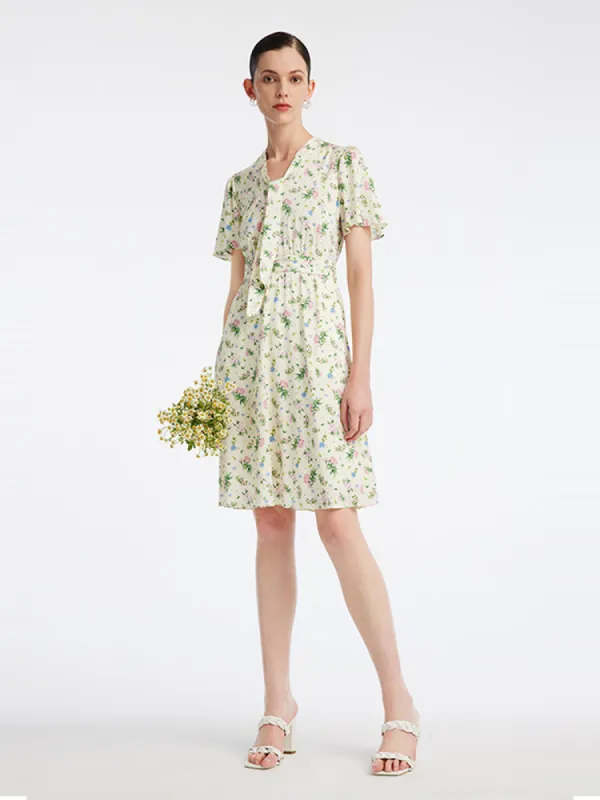 19 Momme Silk Floral V-Neck A-Line Mini Dress sold by Goelia