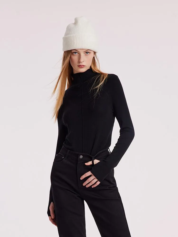 Machine Washable Wool Sheath Mock Neck Women Sweater sold by Goelia