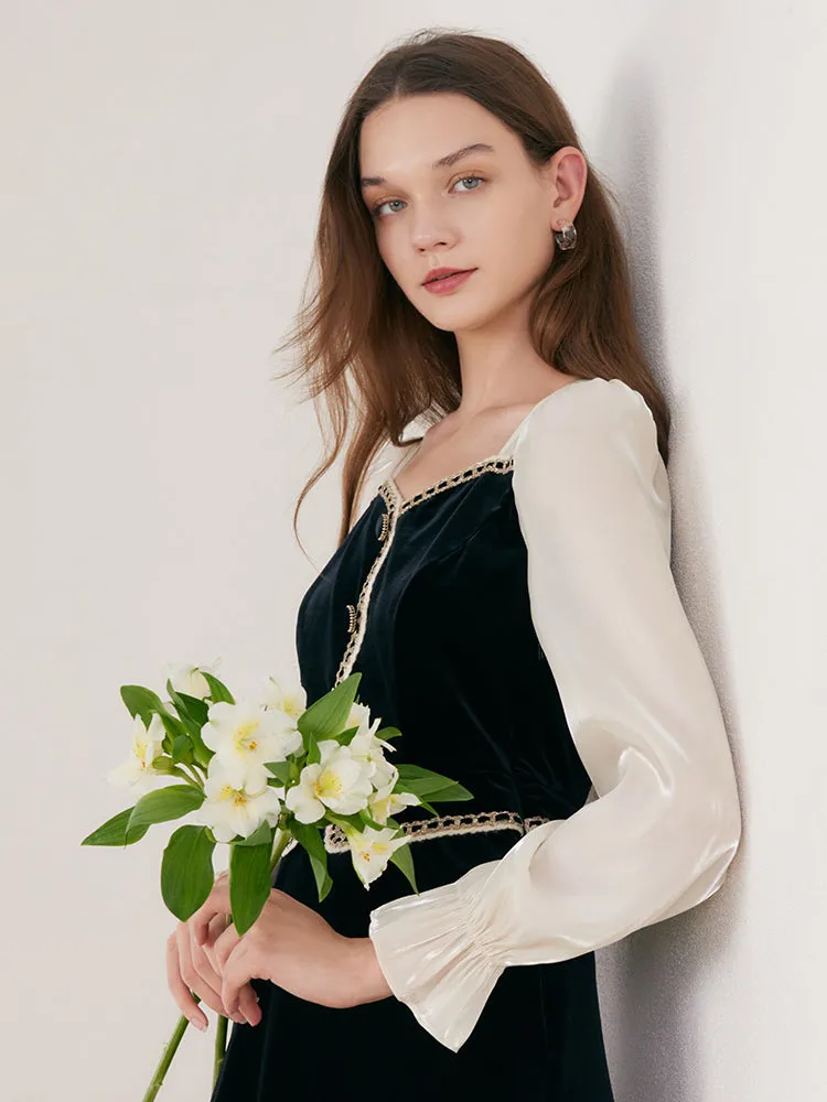 Black Velvet Patchwork Midi Dress sold by Goelia product image thumbnail 5