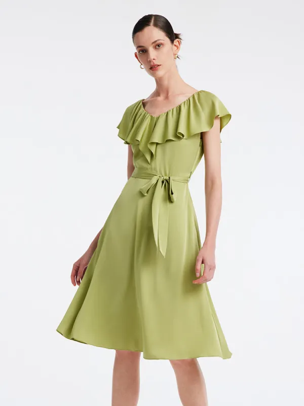22 Momme Silk Green Midi Dress sold by Goelia