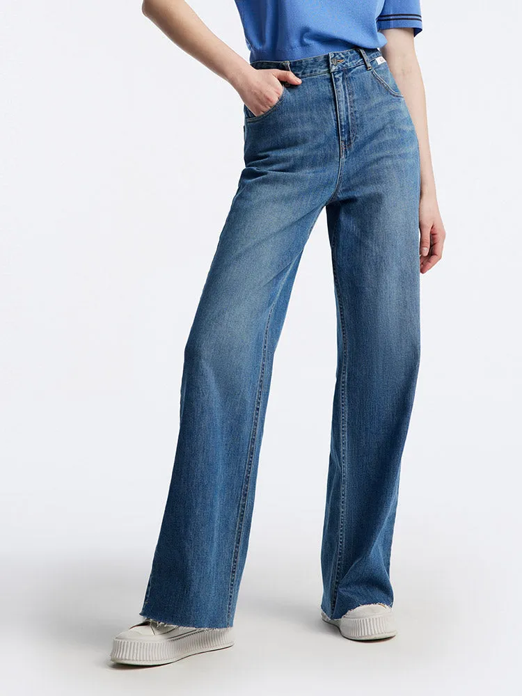 Loose Cut Hem Straight Jeans sold by Goelia