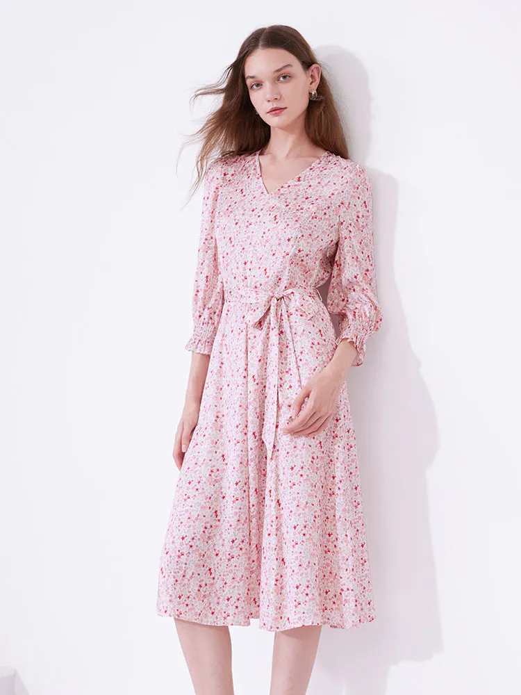 Pink Sweet Cherry Print Midi Dress sold by Goelia