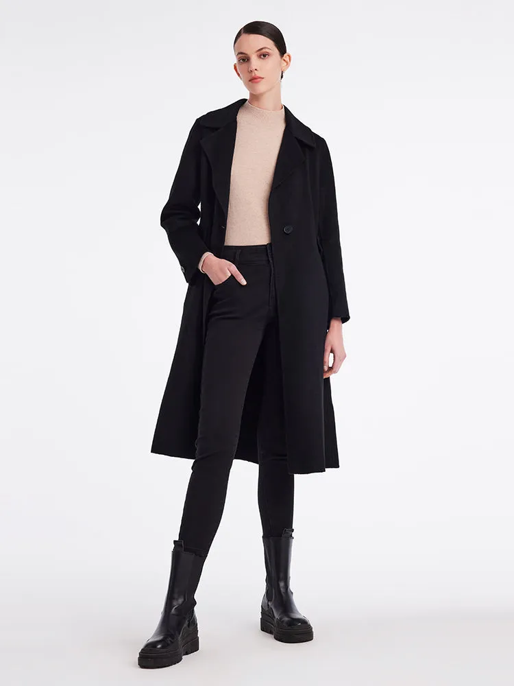 Black Cashmere Mid-Length Fitted Coat sold by Goelia